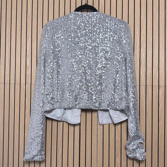 199 Good American Metallic Silver Sequin Cropped Jacket (2XL, NWT) - Picture 3 of 4
